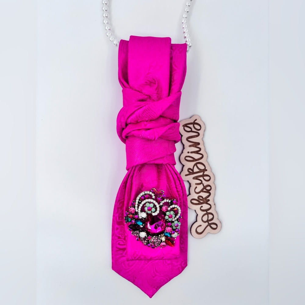 SOLD on Etsy! Pink Paisley Necktie with Pearl Accents| Necklace|  Brooch